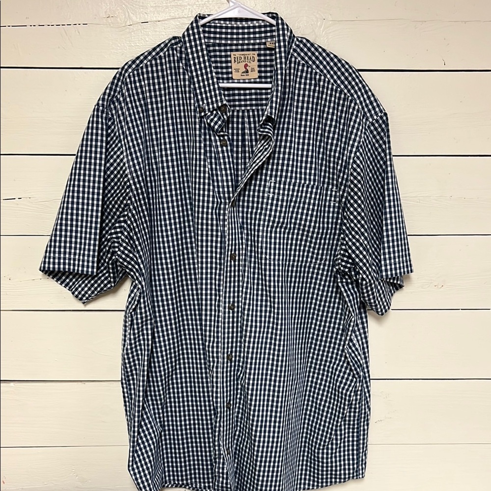 Blue Casual Button Down Shirt with Checkered Pattern